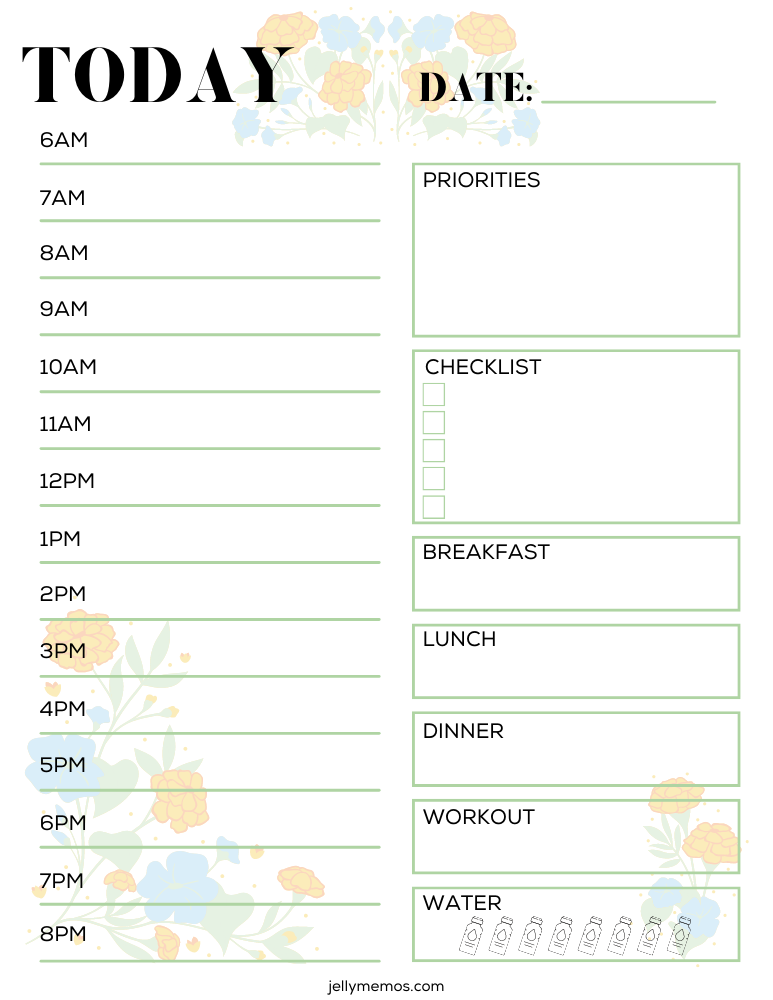 free printable daily planner page with time slots