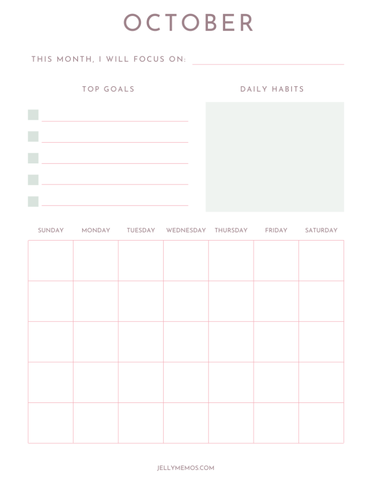Crush Your Goals With This October Goal Setting Calendar! - JellyMemos