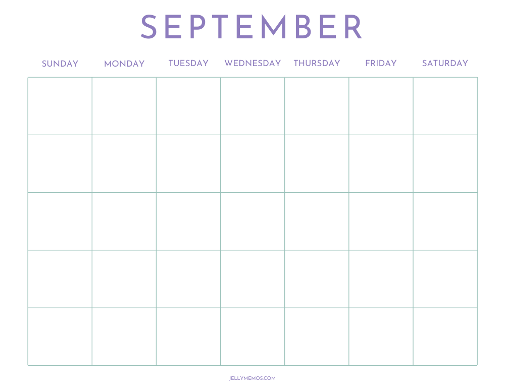 blank september calendar, horizontal, neutral green