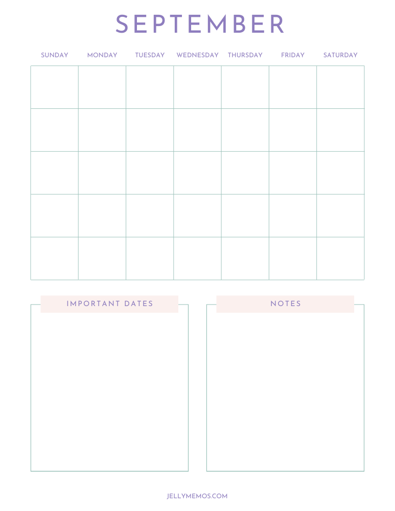 blank september calendar, vertical, neutral green