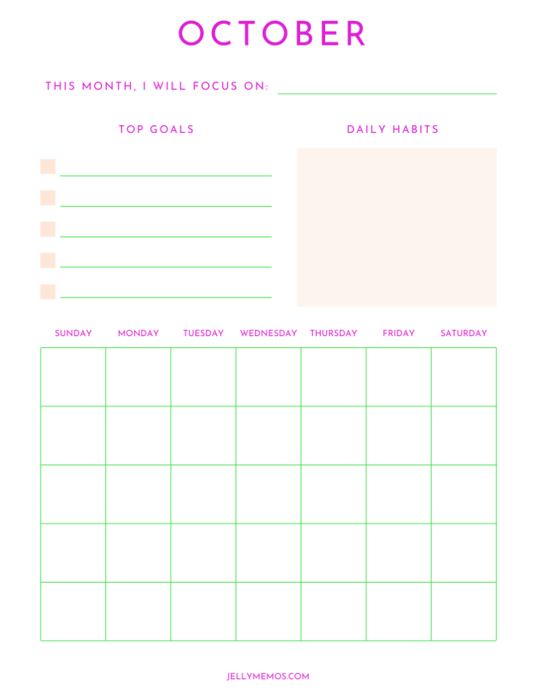 Crush Your Goals With This October Goal Setting Calendar! - JellyMemos