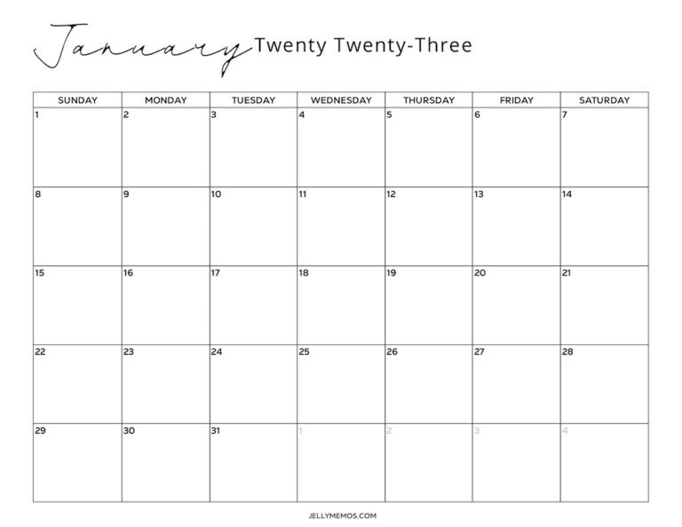 January 2023 Calendar Printables You'll Love - JellyMemos