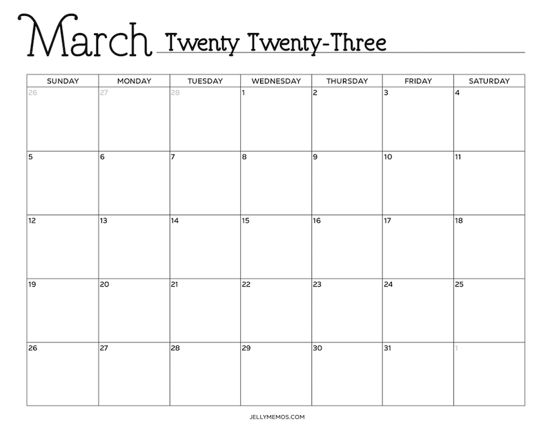 March 2023 calendar