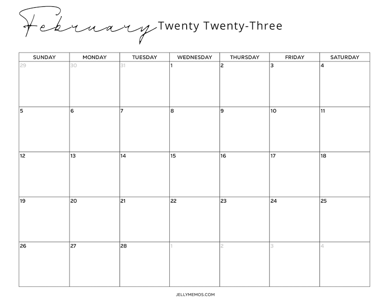 February 2023 Calendar Printables To Easily Plan Your Month - JellyMemos