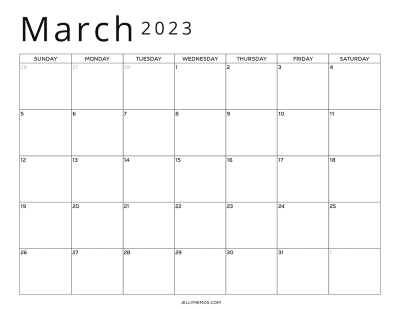 March 2023 Calendar Printables (Pretty & Minimal) - JellyMemos