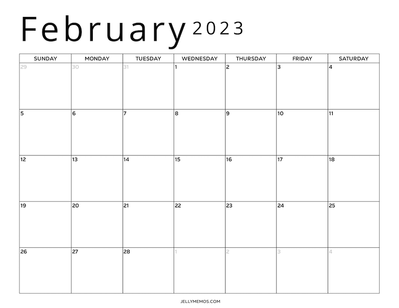 February 2023 Calendar Printables To Easily Plan Your Month - JellyMemos