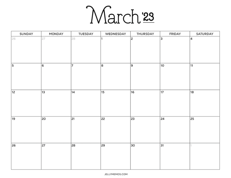 March 2023 Calendar Printables (Pretty & Minimal) - JellyMemos