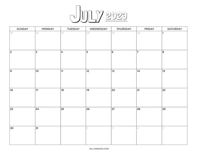 July 2023 Calendar Printables (Minimal & Useful) - JellyMemos