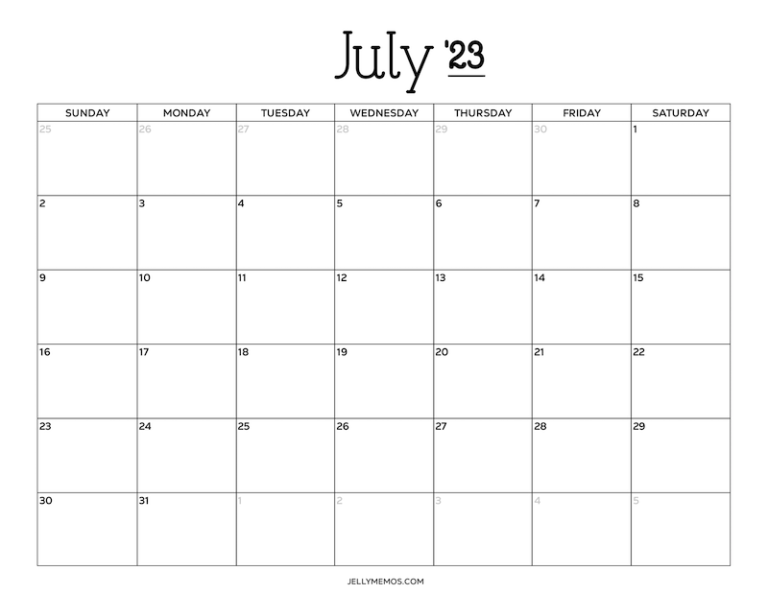 July 2023 Calendar Printables (Minimal & Useful) - JellyMemos