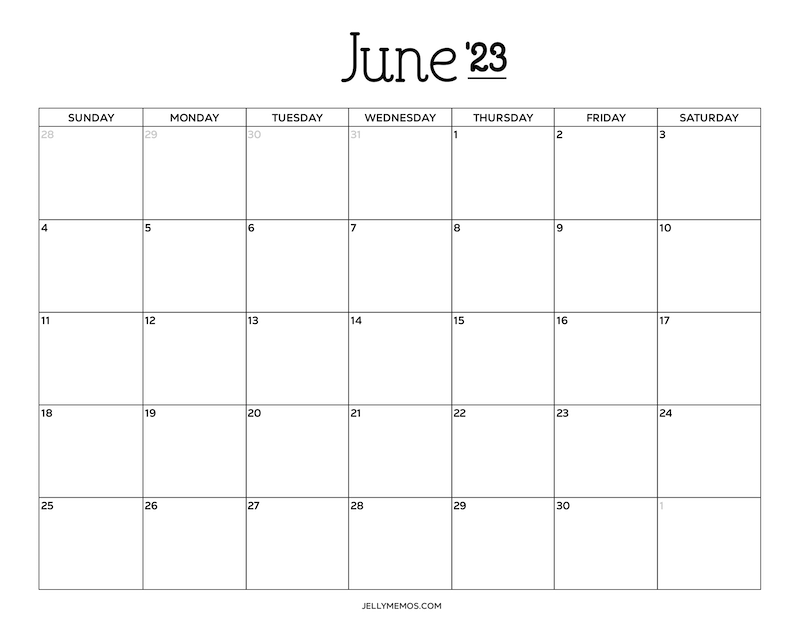 June 2023 Calendar Printables (10 Cute Styles) - JellyMemos