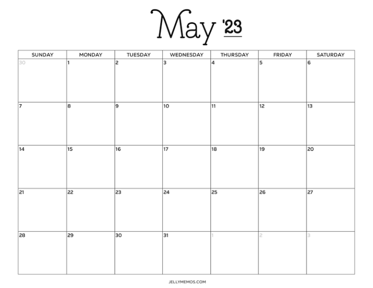 Pretty & free May 2023 Calendar Printables - JellyMemos