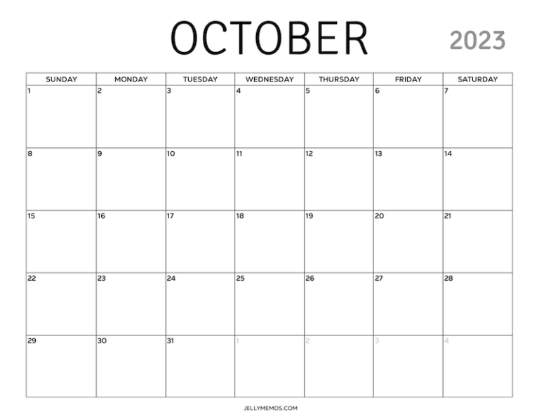 Minimal October 2023 Calendar Printables - Jellymemos