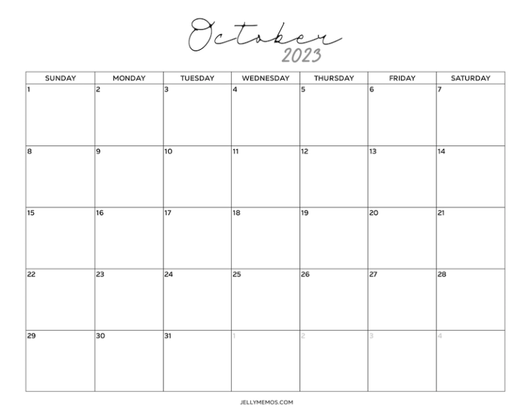 Minimal October 2023 Calendar Printables - JellyMemos