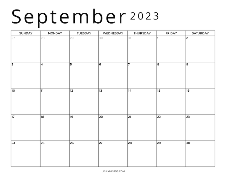 Pretty & Useful September 2023 Calendar Printables - JellyMemos