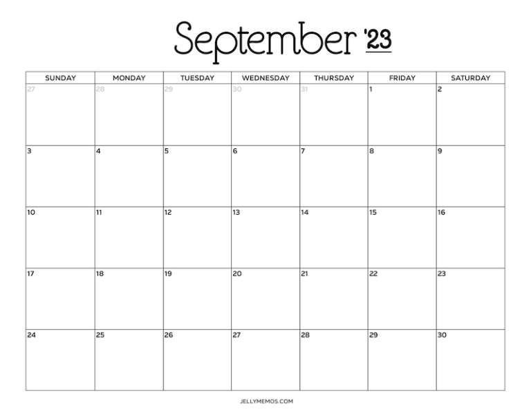 Pretty & Useful September 2023 Calendar Printables - JellyMemos