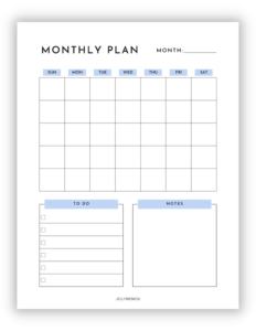 Cute Monthly Planner Printables For Productivity - JellyMemos