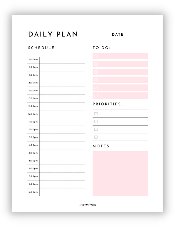free printable daily planner with time slots