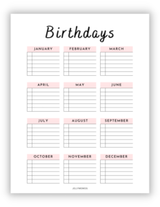 Stay Organized With Printable Birthday Calendars! (10 Cute Colors ...