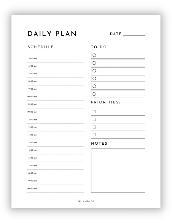 free printable daily planner with time slots