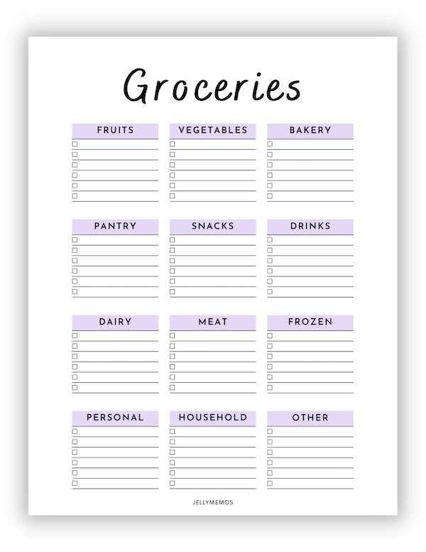 free printable grocery list
