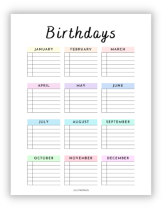 Stay Organized With Printable Birthday Calendars! (10 Cute Colors ...