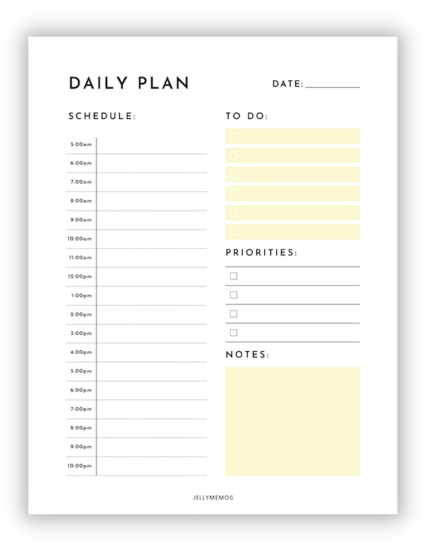 free printable daily schedule with time slots