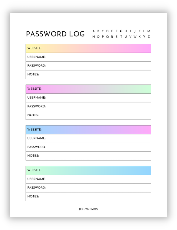 printable password log