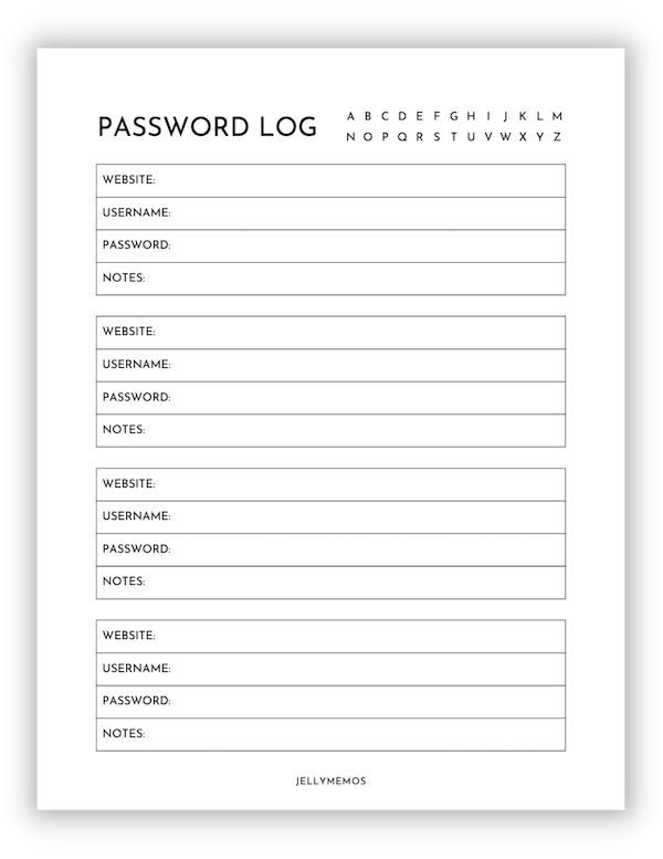 password tracker printable