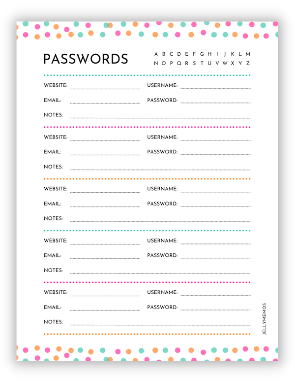 8 Printable Password Log Templates! Cute Password Trackers - JellyMemos