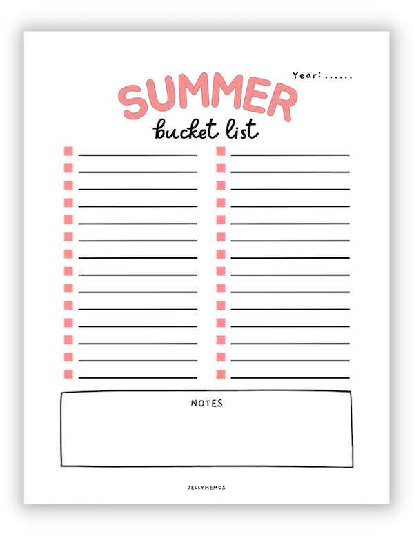 summer bucket list templates