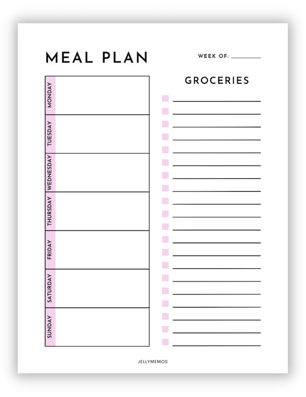 Printable Weekly Meal Plan and Grocery List Templates! - JellyMemos