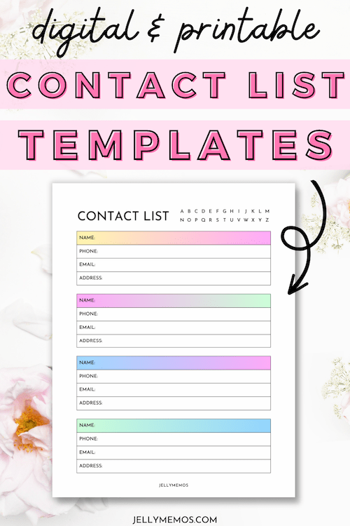 Cute Printable Contact List Templates JellyMemos