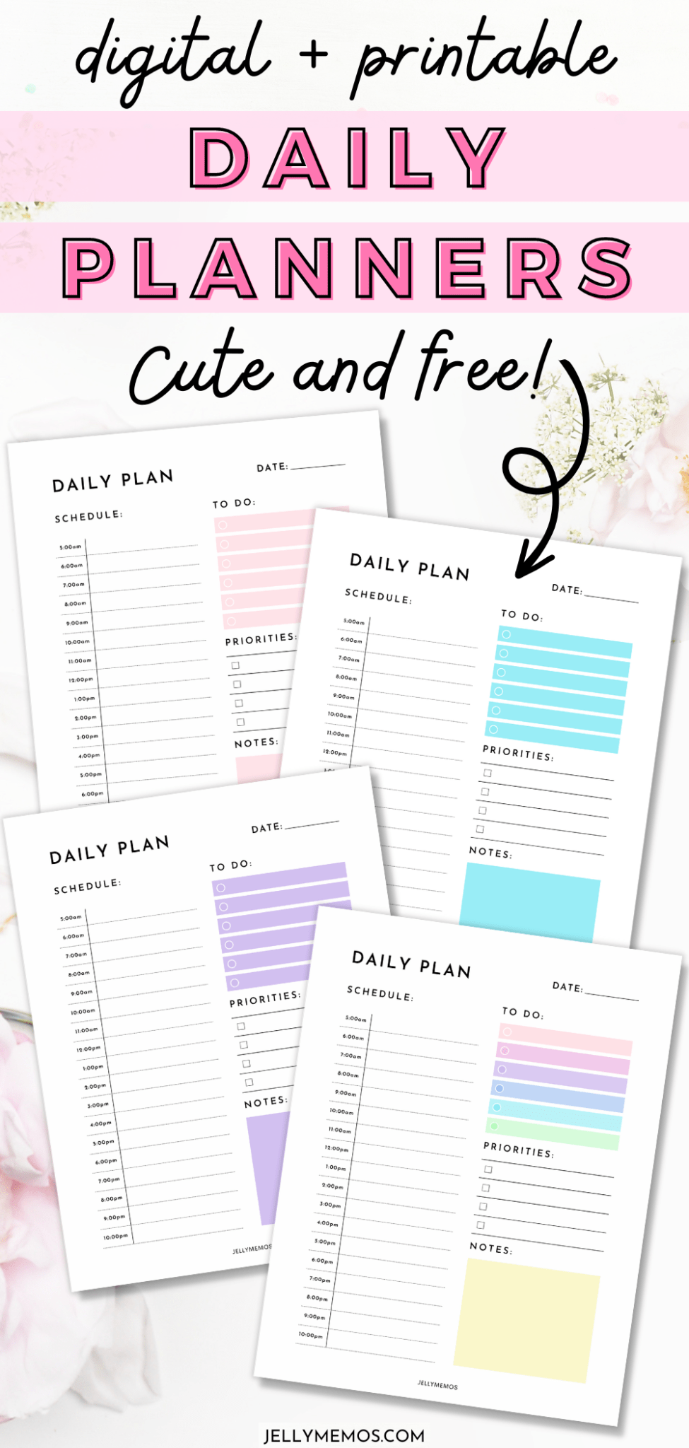 10 Cute Printable Daily Planners With Time Slots! - JellyMemos