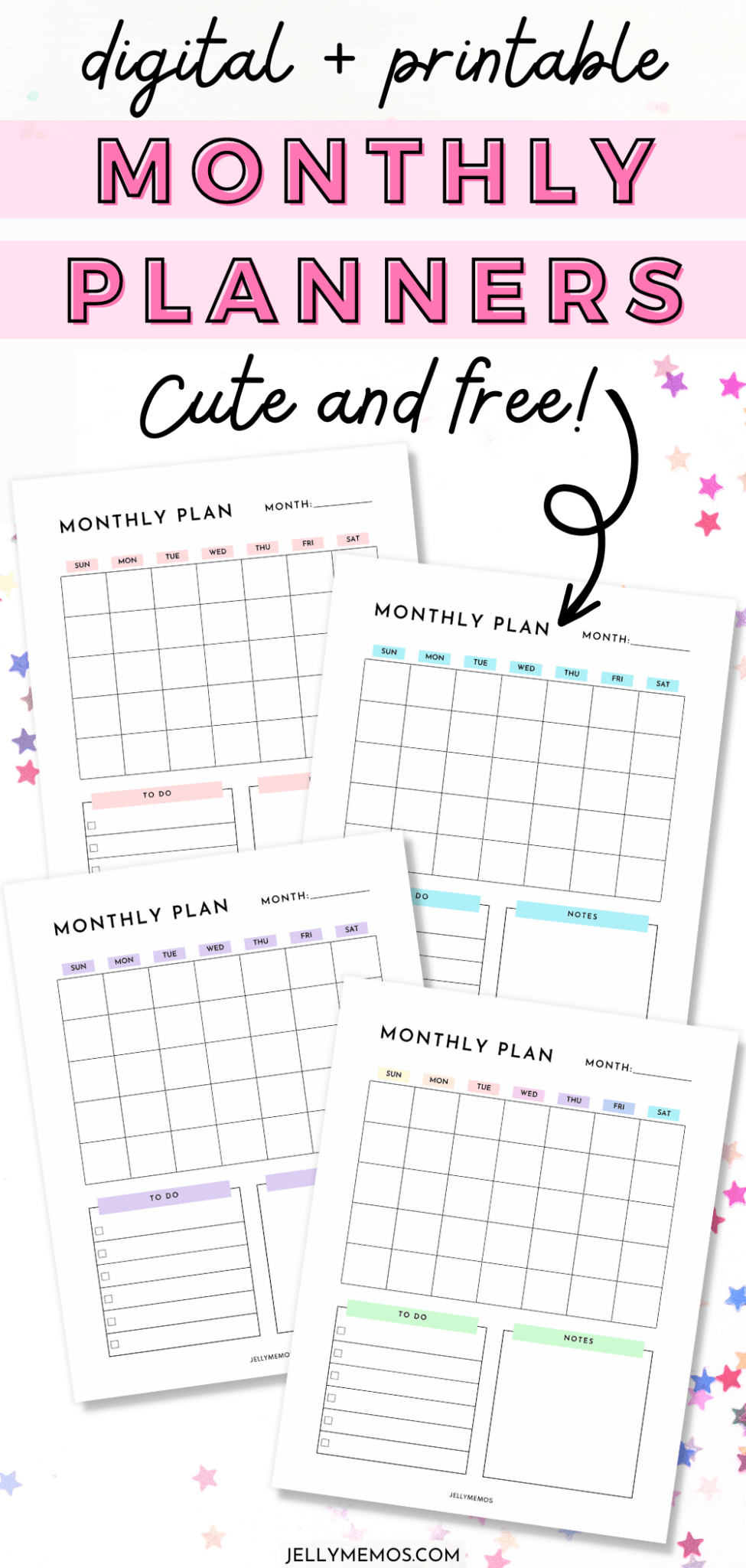 Cute Monthly Planner Printables For Productivity - Jellymemos