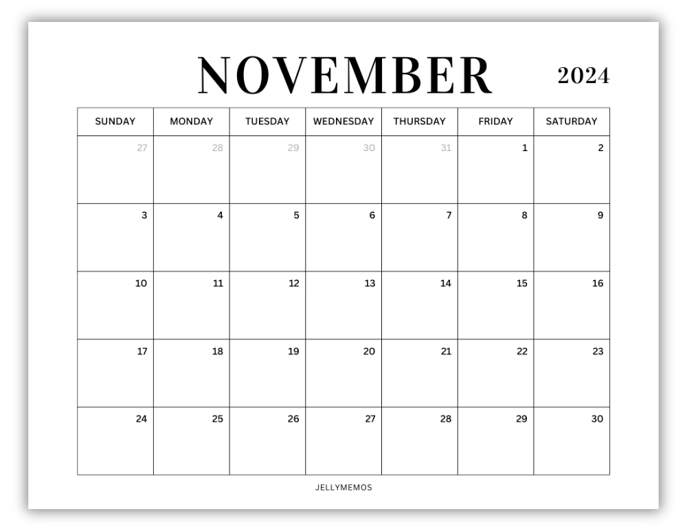 November 2024 Calendar Printables (Perfect For Productivity!) - JellyMemos