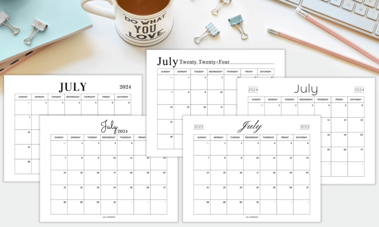 July 2024 Calendar Printables (Cute & Simple!) - JellyMemos