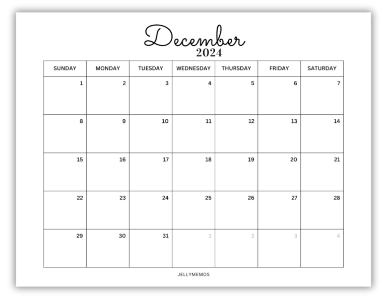 December 2024 Calendar Printables (Monday & Sunday Start!) - JellyMemos