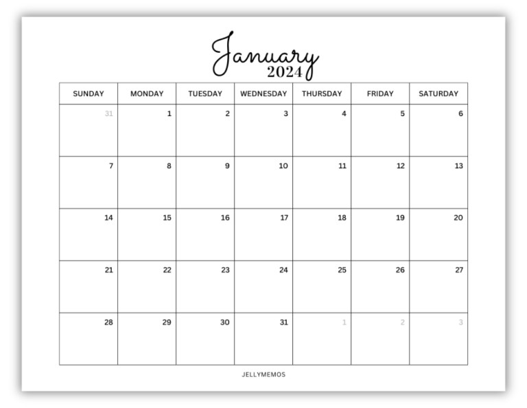 January 2024 Calendar Printables For Planning & Productivity - JellyMemos