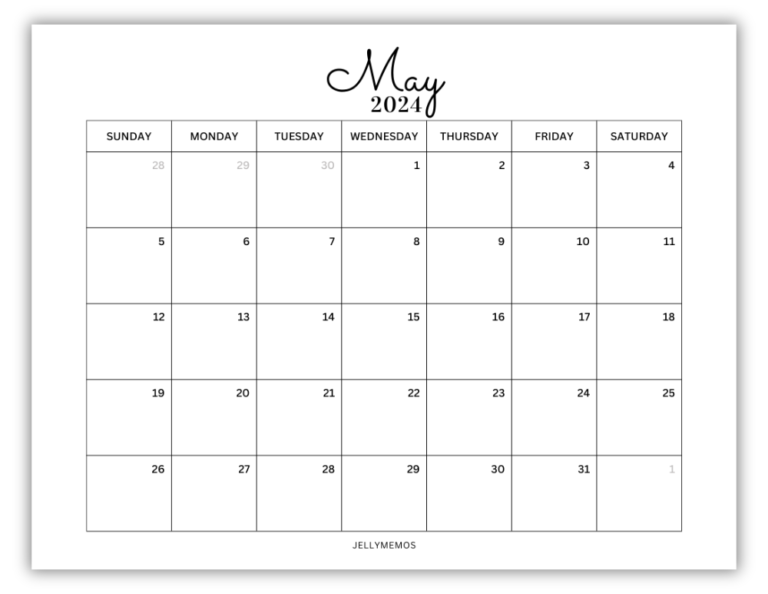May 2024 Calendar Printables (Pretty & Simple!) - JellyMemos