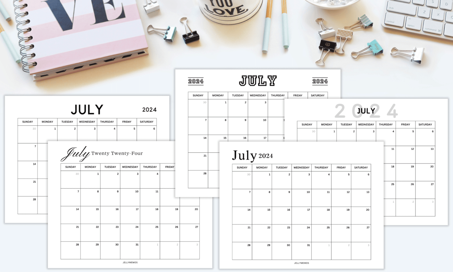 July 2024 Calendar Printables (Cute & Simple!) - JellyMemos