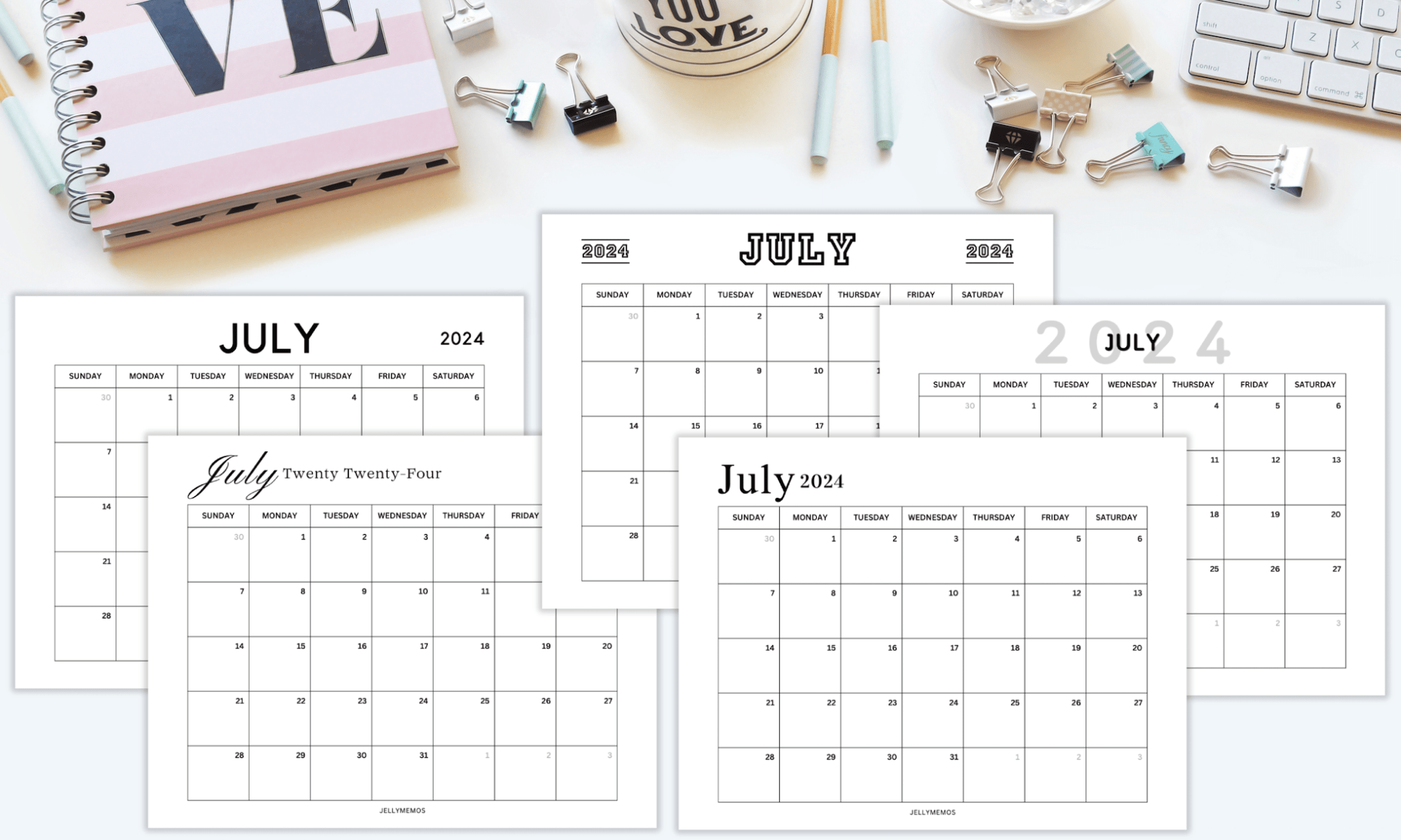 July 2024 Calendar Printables (cute & Simple!) - Jellymemos