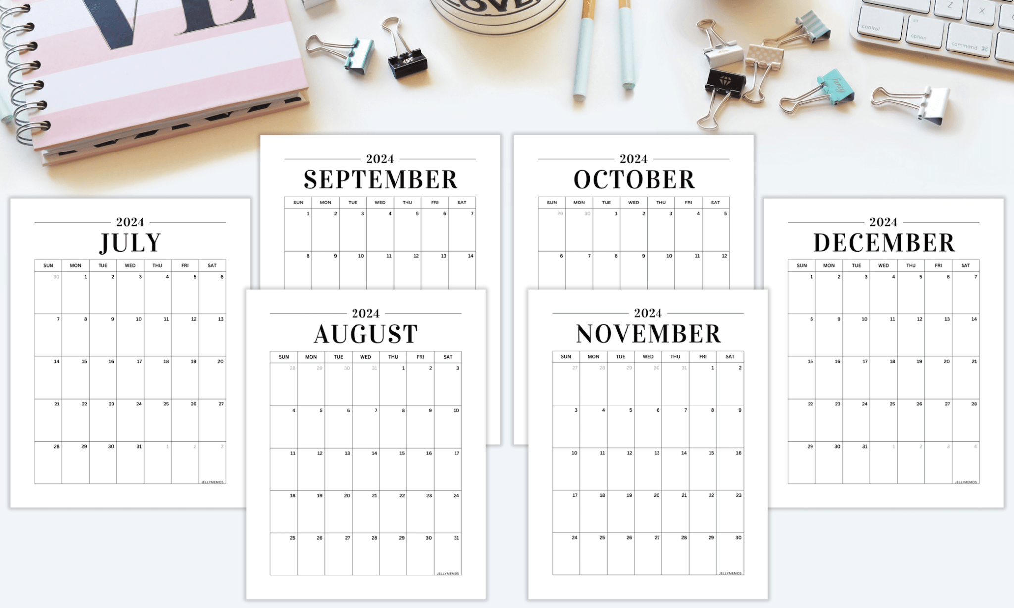 Cute & Simple 2024 Vertical Calendar Printable - JellyMemos