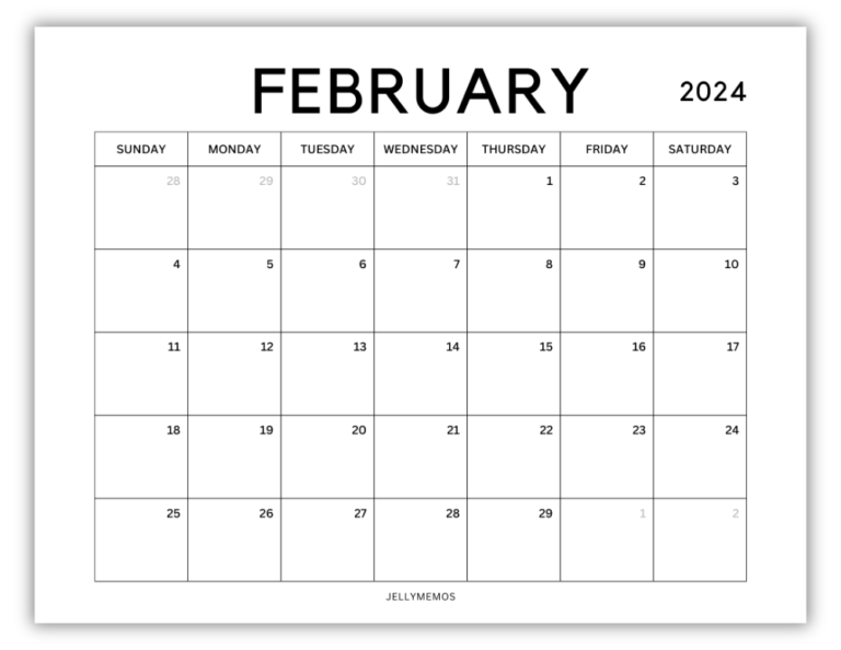 February 2024 Calendar Printables (Monday + Sunday Start!) - JellyMemos