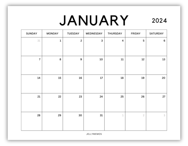 January 2024 Calendar Printables For Planning & Productivity - Jellymemos