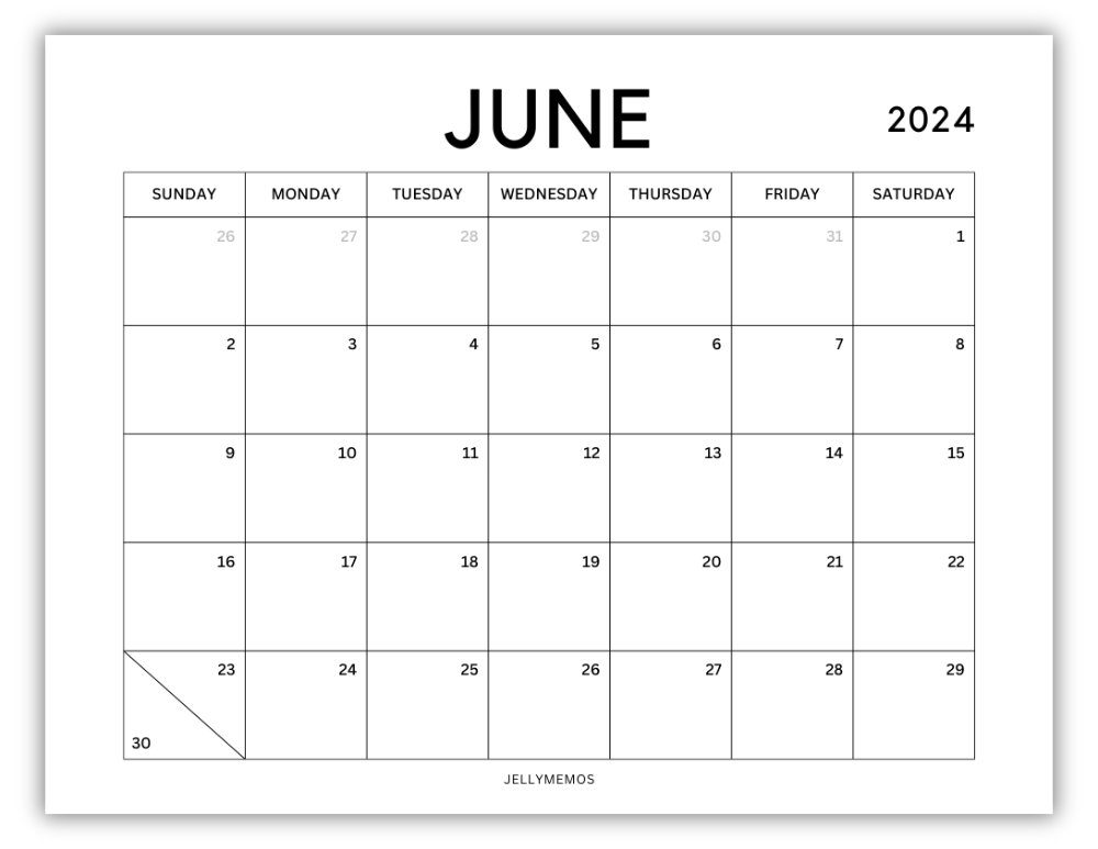 June 2024 Calendar Printables (Monday & Sunday Start!) - JellyMemos