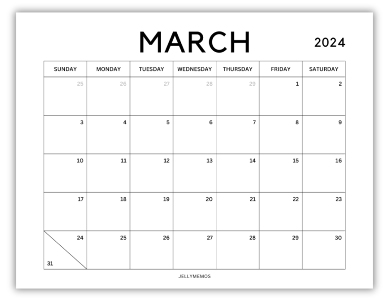 March 2024 Calendar Printables (Cute & Minimal!) - JellyMemos