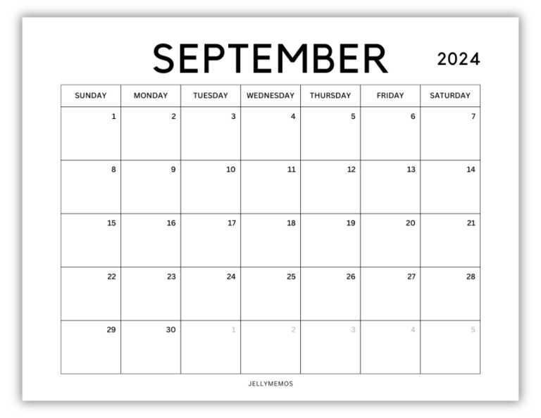 September 2024 Calendar Printables (Pretty & Minimal!) - JellyMemos