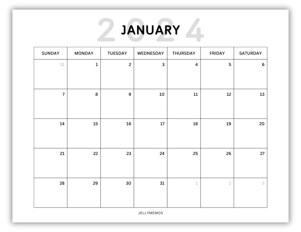 January 2024 Calendar Printables For Planning & Productivity - JellyMemos