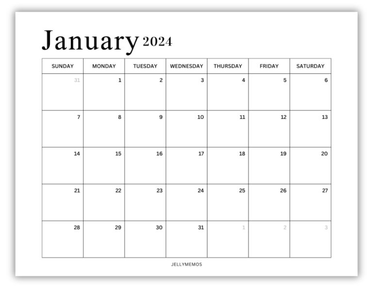 January 2024 Calendar Printables For Planning & Productivity - JellyMemos