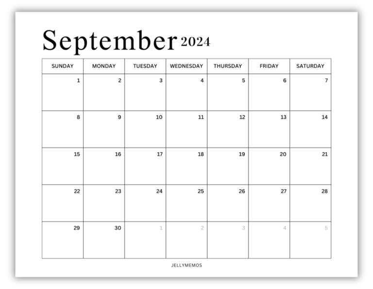 September 2024 Calendar Printables (Pretty & Minimal!) - JellyMemos